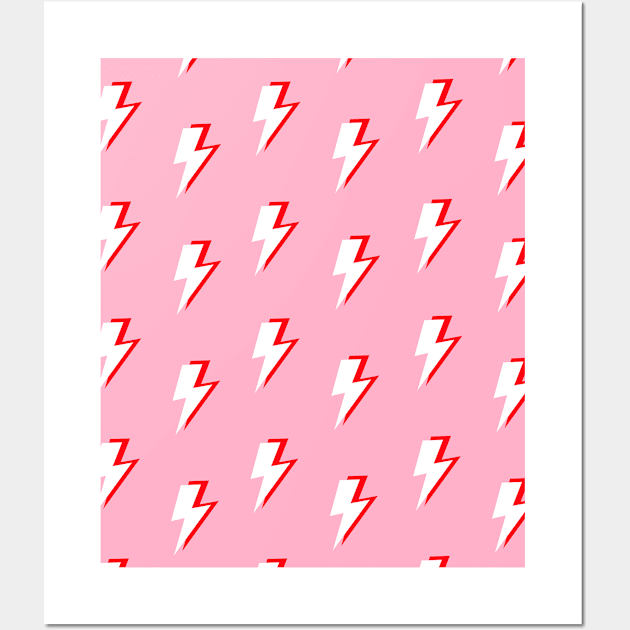 White and Red Lightning Pattern on Pink Wall Art by OneThreeSix